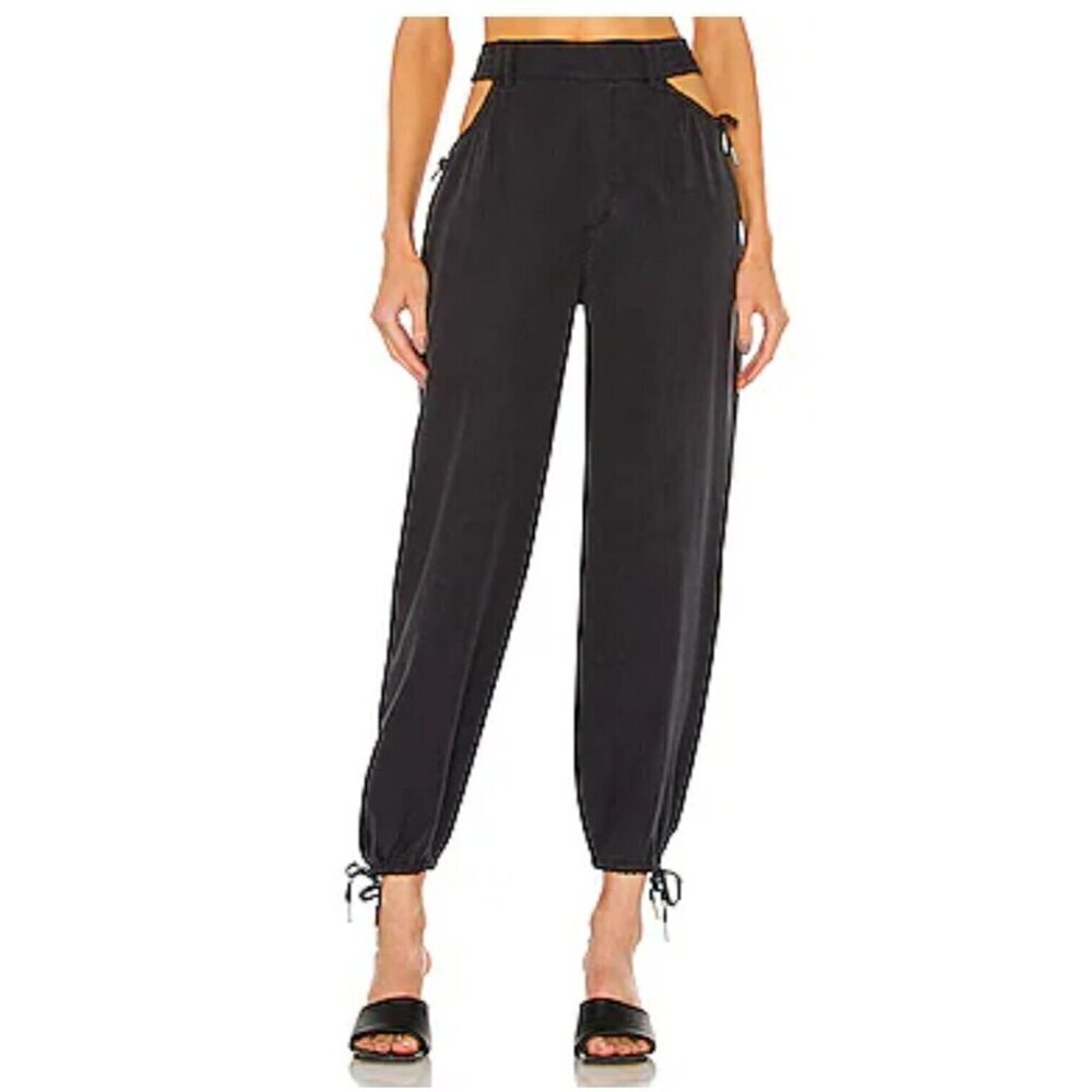 New BlankNYC Tied Jogger Pants Womens 28 Washed Black Cut Outs